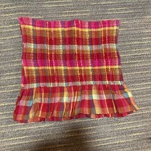 American Eagle Outfitters Pink Multi Plaid Smocked Crop Top